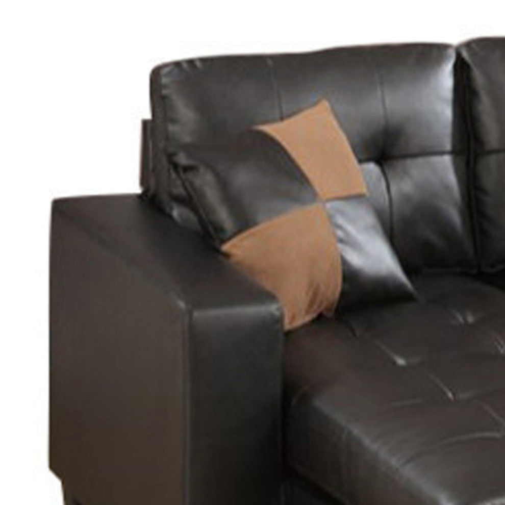 Benzara BM168740 Leather All, One Sectional With Ottoman and 2 Pillows Brown