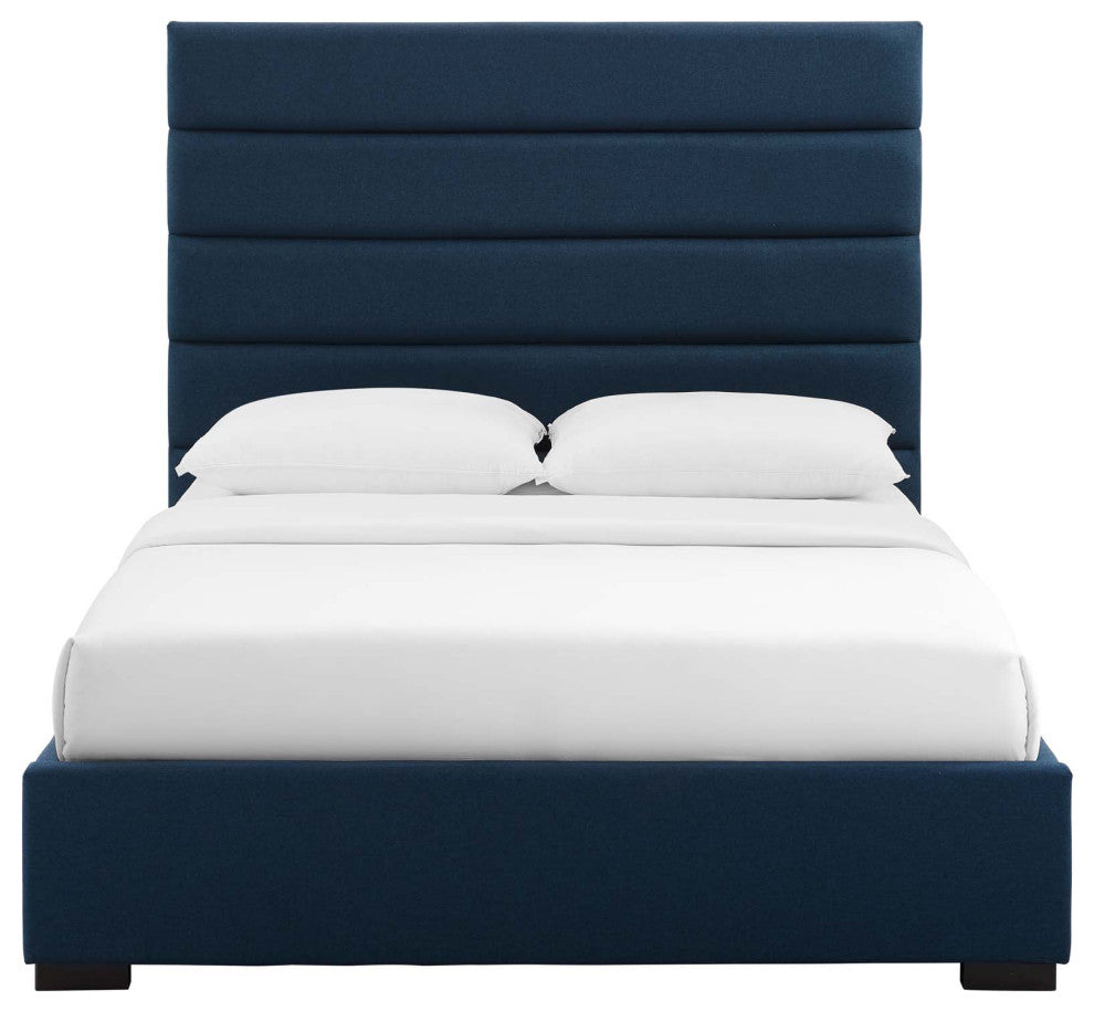 Genevieve Queen Upholstered Fabric Platform Bed, Blue