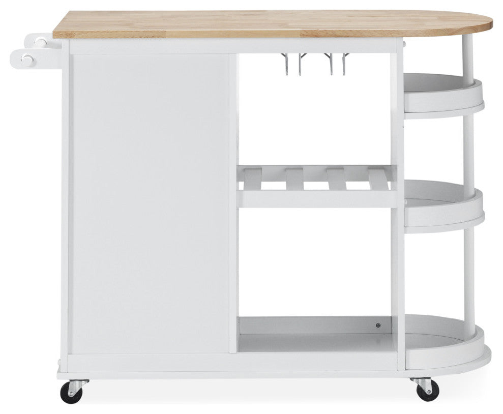 Chloe Kitchen Cart With Wheels, White and Natural