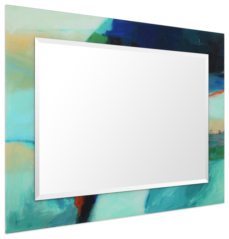 "Sky"Beveled Mirror on Printed Abstarct Tempered Art Glass, 40x30"