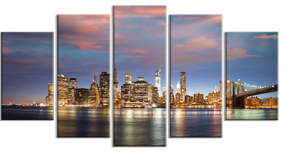 "Manhattan at Nighttime" Canvas Print, 5 Panels