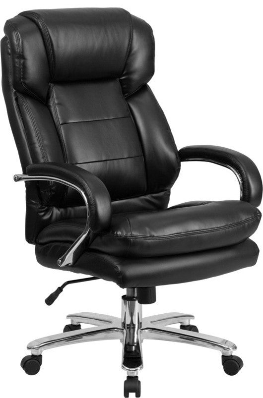 Heavy Duty 500 lb. Rated Black Leather Executive Swivel Chair With Loop Arms