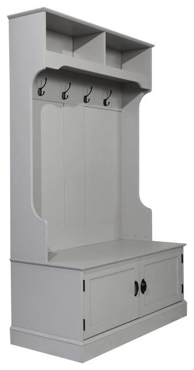 Fraser 40" Double Door Storage Bench, Coat Rack and 2 Upper Storage Cubbies, Gray