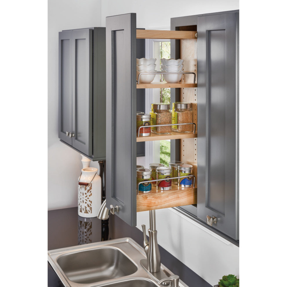 Wood Wall Cabinet Pull Out Organizer for 30" H Cabinets With BB Soft Close, 5"