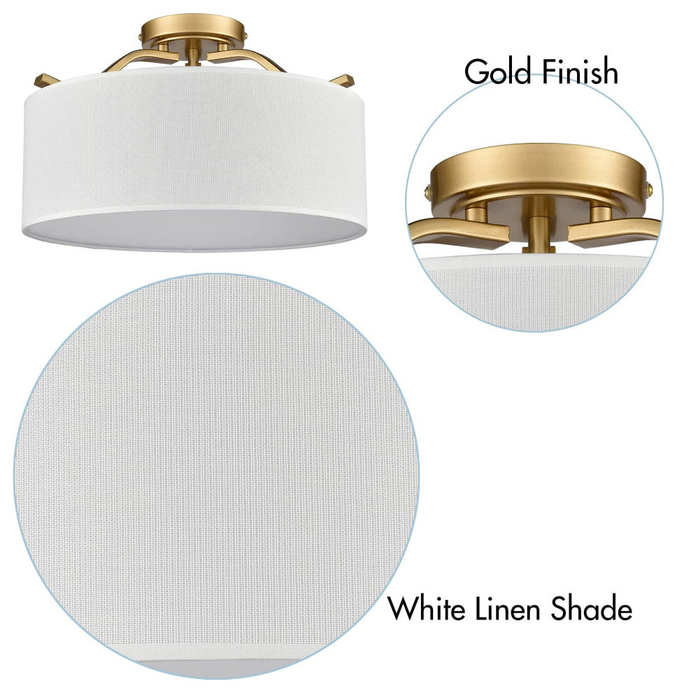 Modern Fabric Drum Ceiling Light,Brass