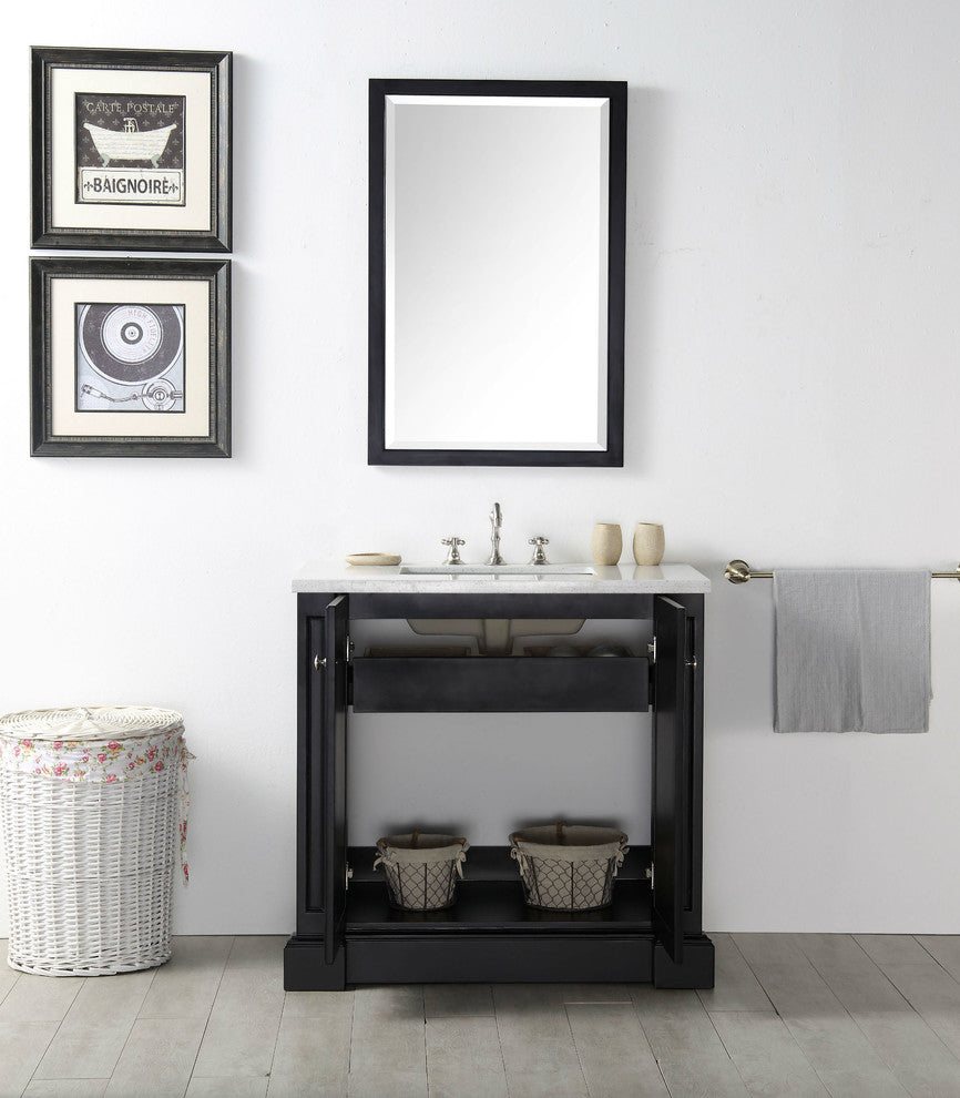 36" Wood Sink Vanity With Quartz Top-No Faucet