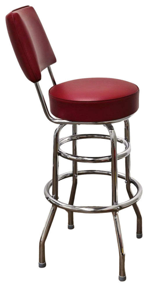 Retro Home Double Ring Upholstered 30" Swivel Bar Stool with Back, Wine