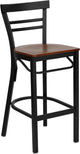 Dyersburg 29" Metal Barstool Black Ladder Back, Cherry Wood Seat