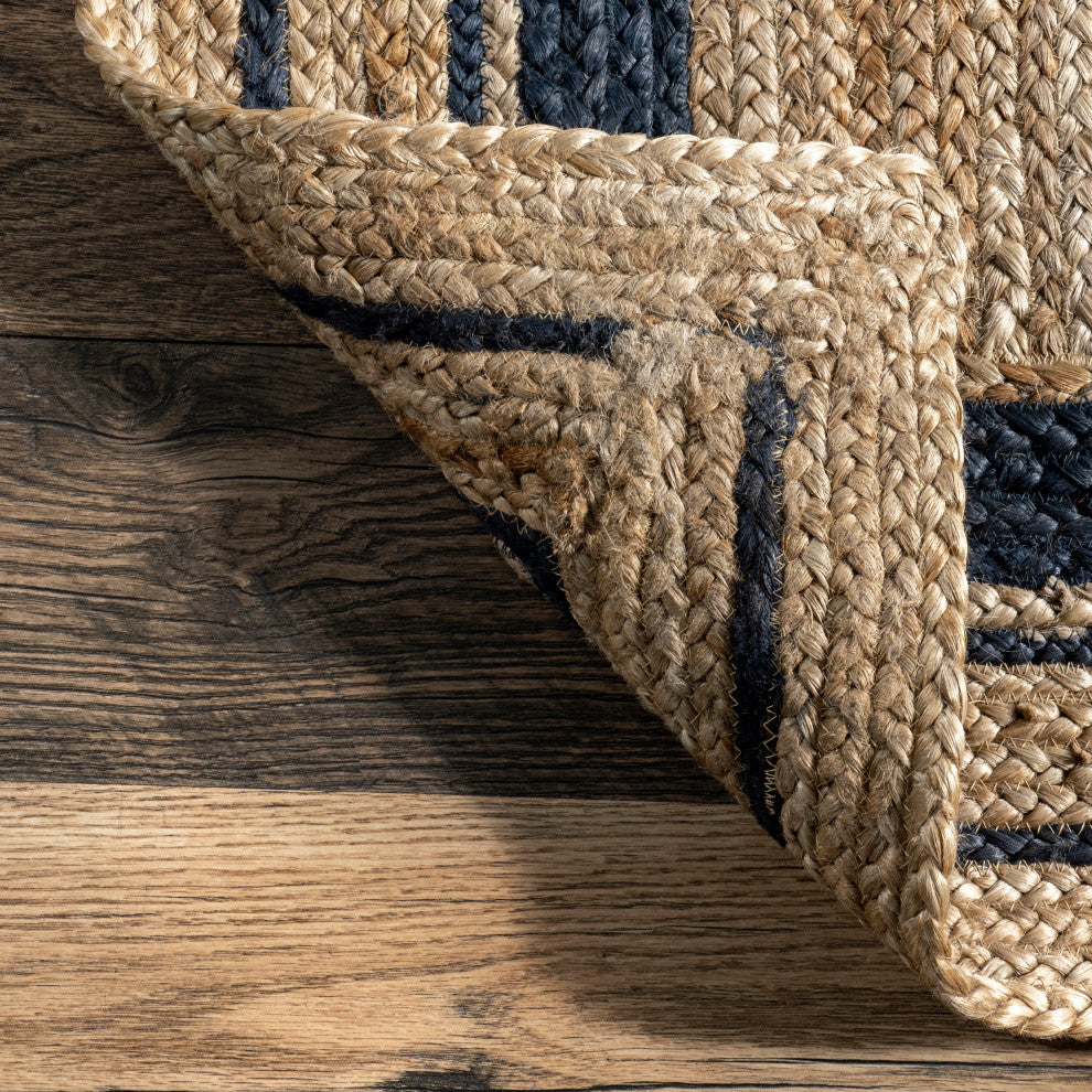Nuloom Jute Braided Border Area Rug, Navy 6'round