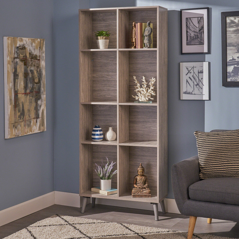 GDF Studio Eloise Mid Century Finished Faux Wood Bookcase, Gray Oak