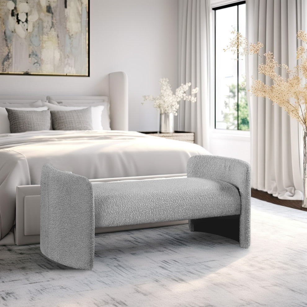 Peyton Boucle Fabric Upholstered Bench, Grey