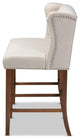 Alira Beige Fabric Upholstered Walnut Wood Button Tufted Bar Stool Bench