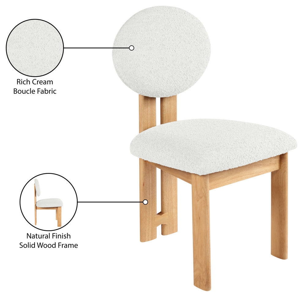 Napa Boucle Fabric Dining Chair, Set of 2, Cream, Natural Finish