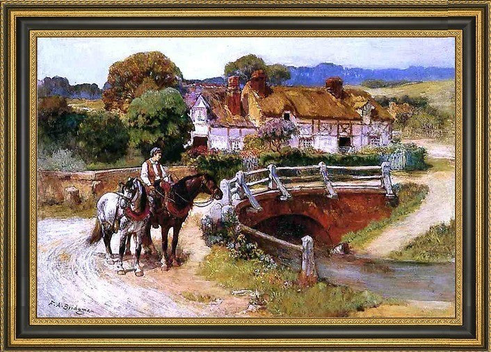 Frederick Arthur Bridgeman The Old Bridge, Normandy Framed Canvas Print, 16"x24"