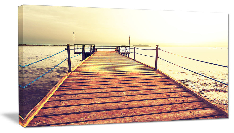 "Brown Wooden Boardwalk To The Sea" Sea Bridge Canvas Art Print, 40"x20"