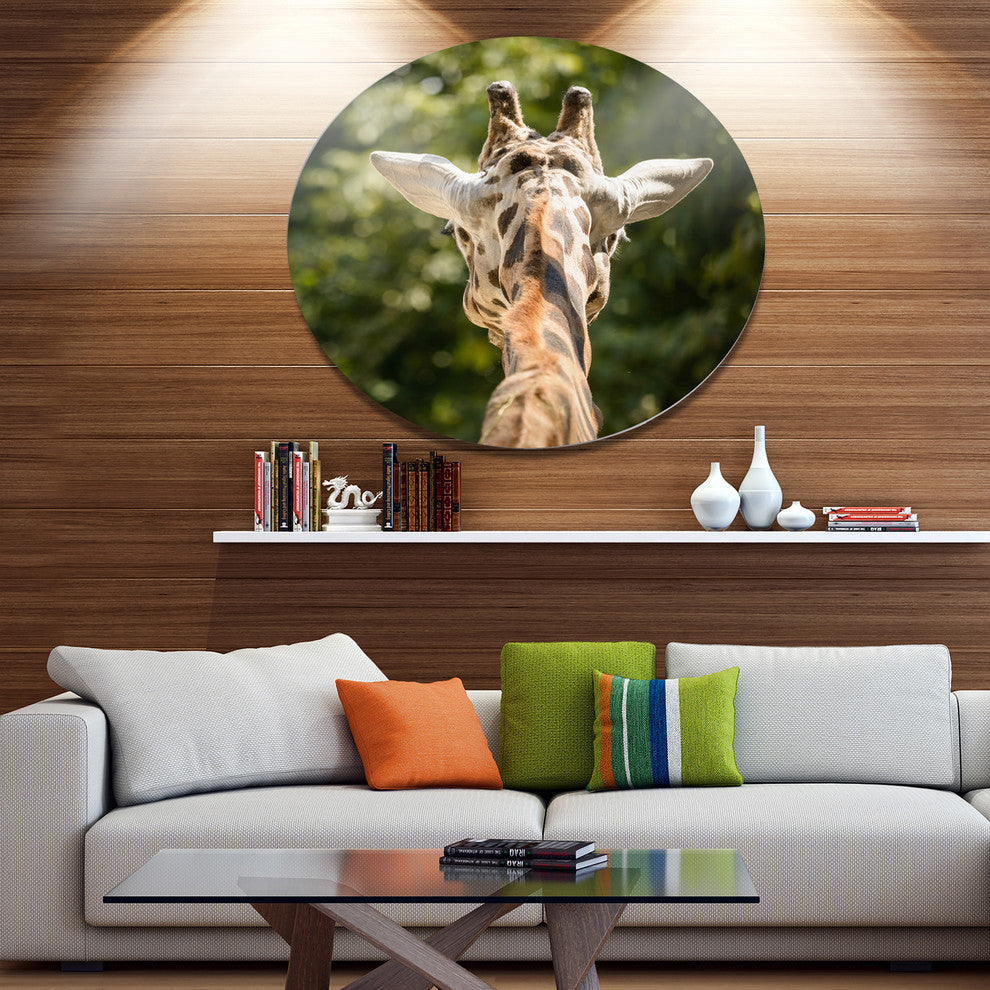 Giraffe Head Back View, Animal Disc Metal Wall Art, 36"