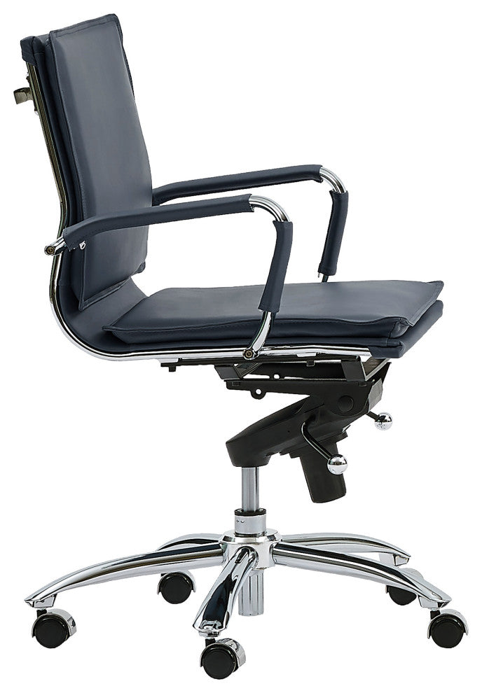Gunar Pro Low Back Office Chair, Blue With Chromed Steel Base