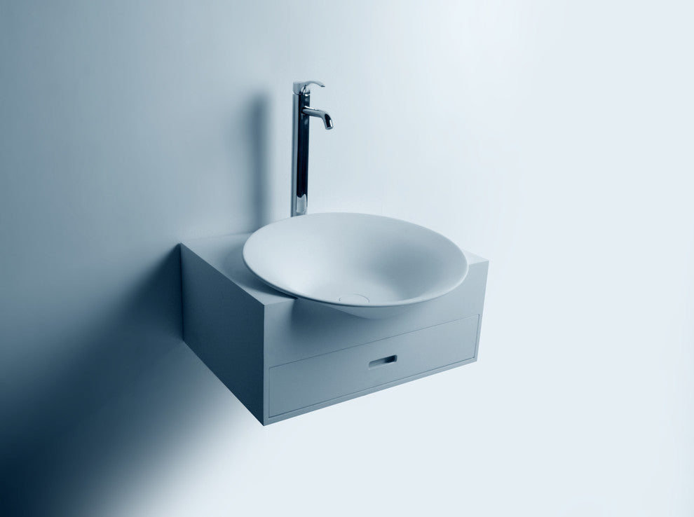 ADM Circular Wall Mounted Sink, White, 24", Matte White