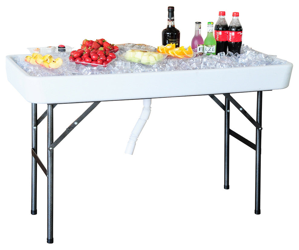 Modern Home 4' Party Ice Bin Table with Skirt - Portable Folding Tailgating Tab