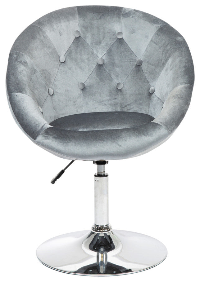Antoinette Round Tufted Vanity Chair, Steel Gray Velvet