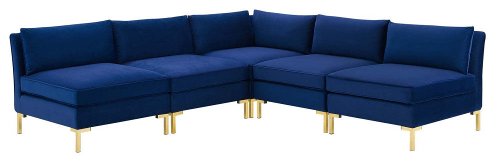 Sectional Sofa Set, Velvet, Blue Navy, Modern, Living Lounge Hotel Hospitality