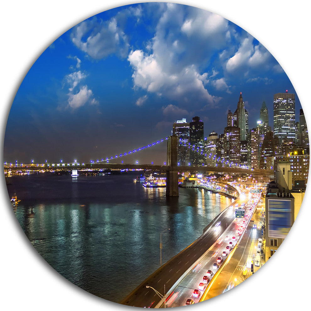 New York City Wonderful Sunset View, Cityscape Disc Metal Artwork, 23"