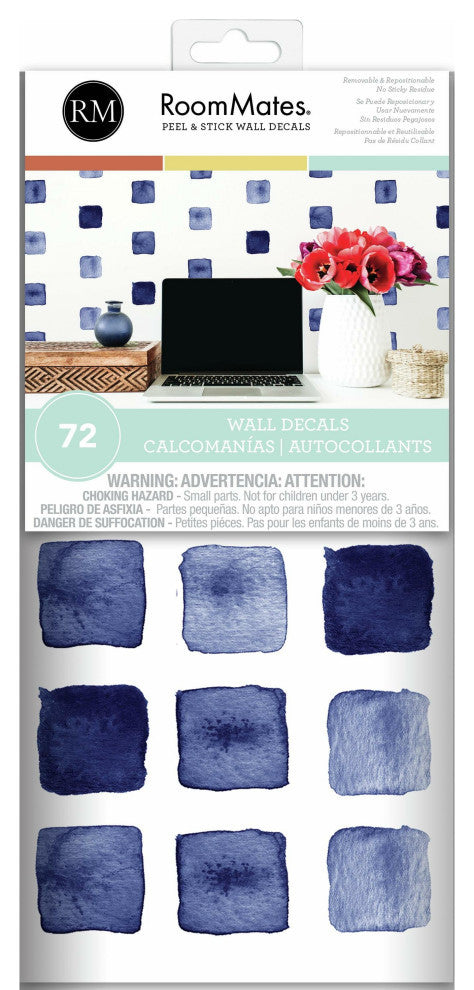 Blue Watercolor Blocks Peel and Stick Wall Decals