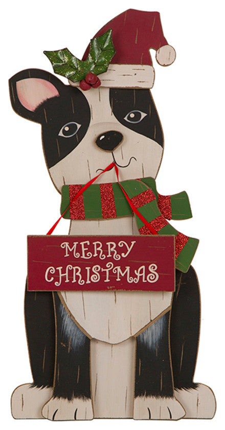 16" Wooden Christmas Figurines Decor, Dog