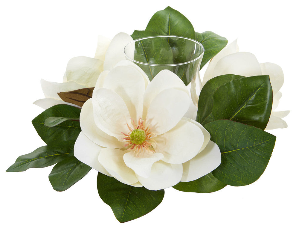 Nearly Natural 13" Magnolia Artificial Candelabrum Arrangement