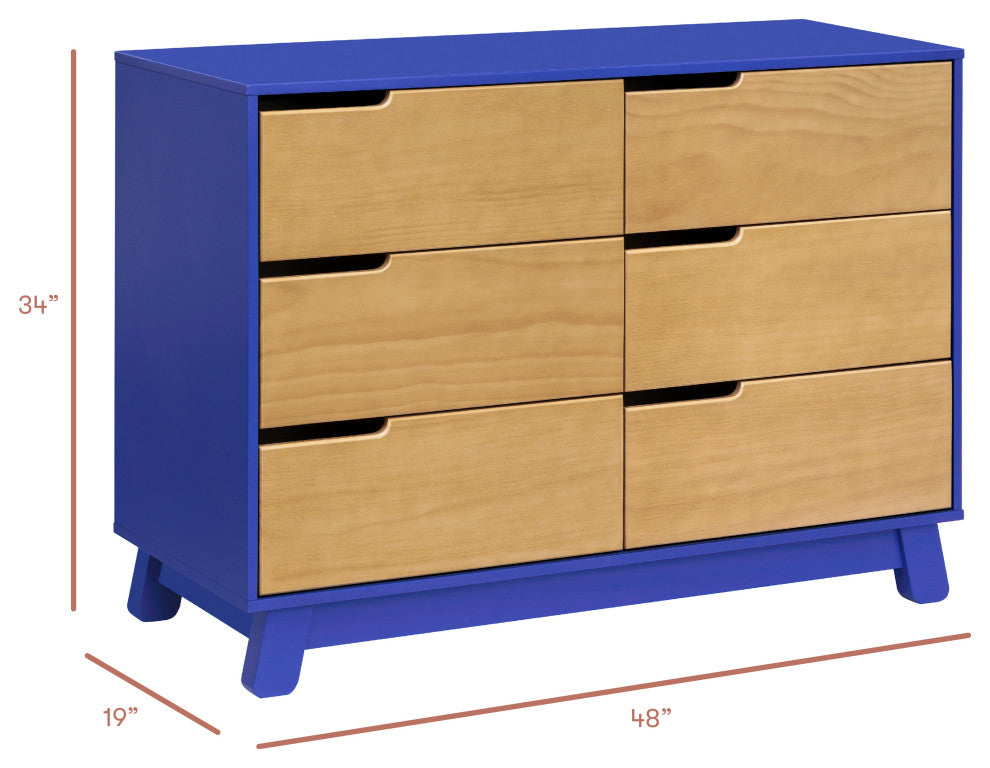 Hudson 6-Drawer Assembled Double Dresser, Cobalt and Honey