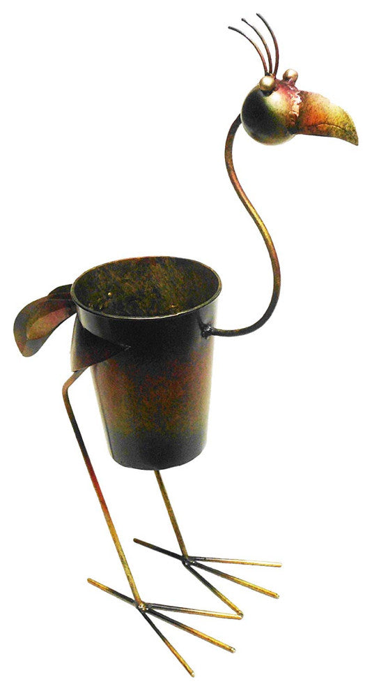 D Art Collection Iron Standing Rooster Planter Decor