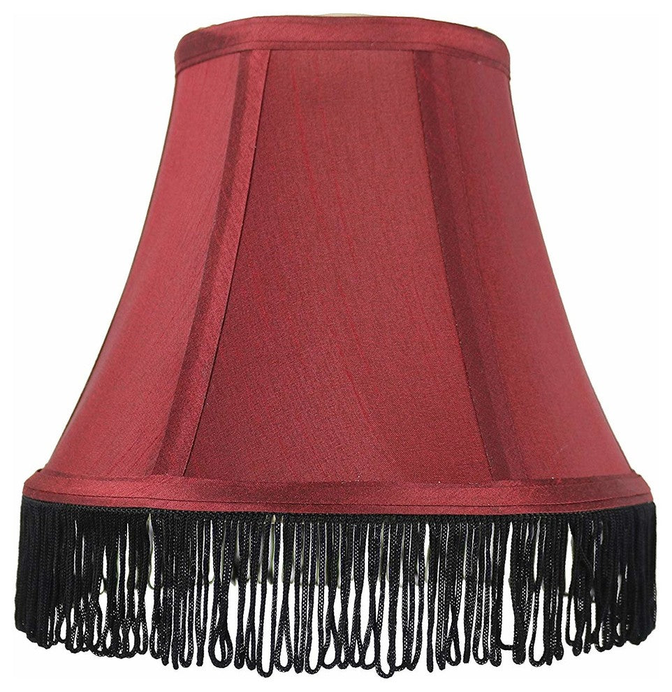Silk Bell Lamp Shade, 5x9x7", Burgundy With Black Fringe