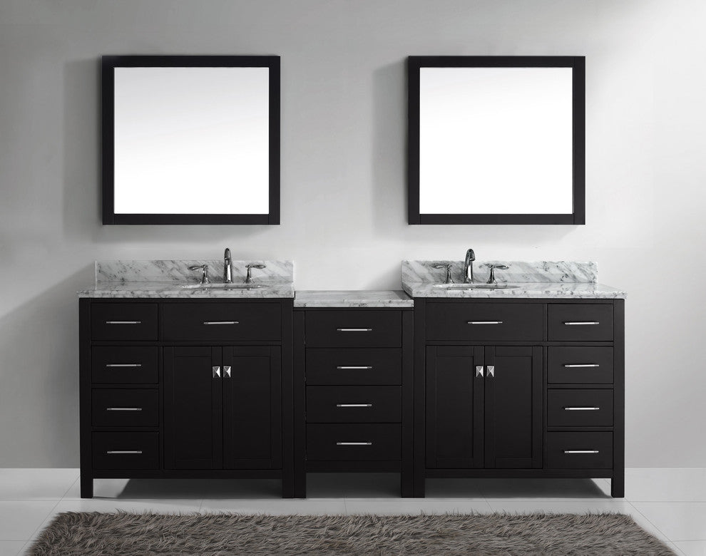 Caroline Parkway 93" Double Bathroom Vanity Set Espresso, Marble Top