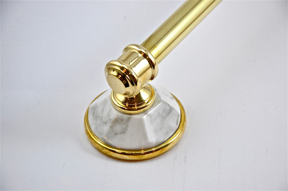 Towel Bar With Arabescato Marble Accents, Unlacquered Bronze