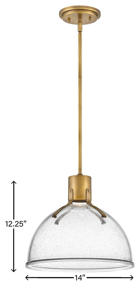 Hinkley Argo 14" Sm. LED Pendant Light, Heritage Brass + Clear Seedy Glass shade