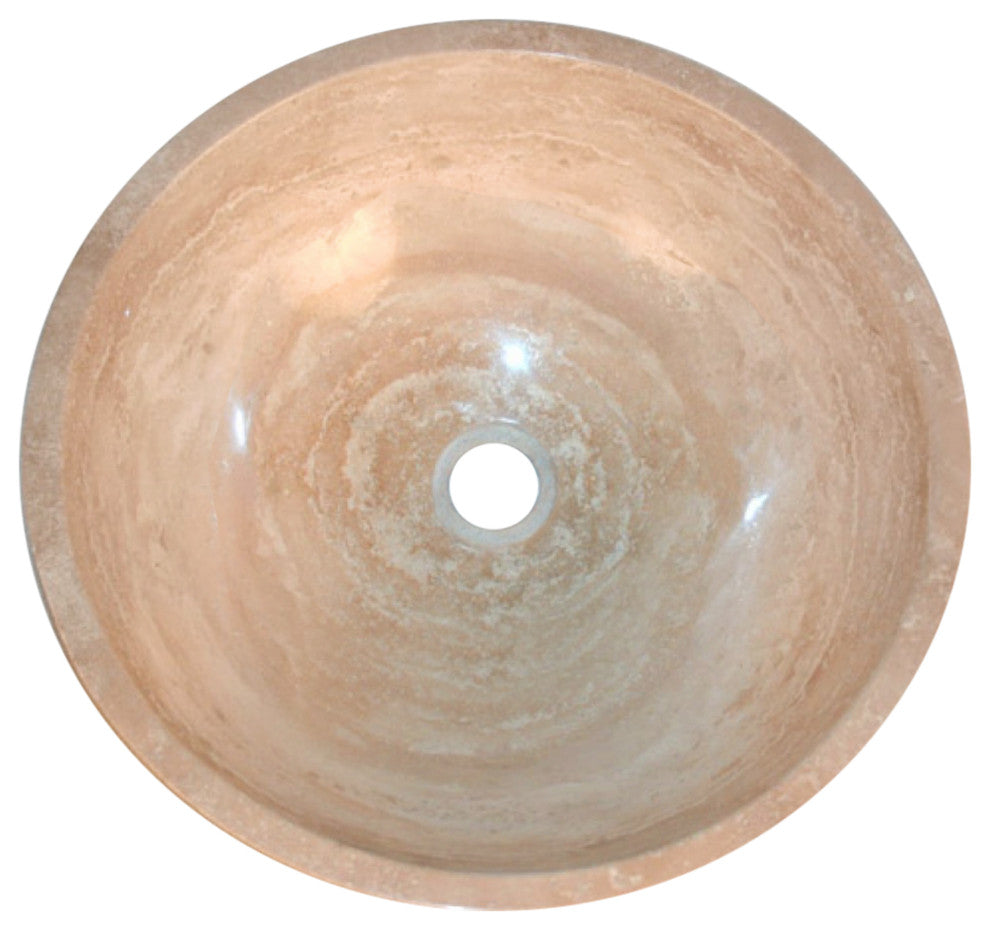 Novatto Beige Travertine Vessel Sink and Drain, Matte Black