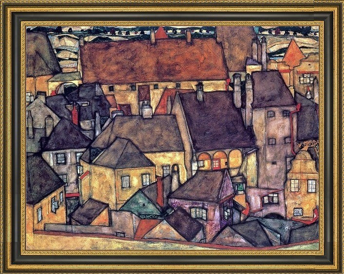 Egon Schiele Yellow City - 21" x 28" Framed Premium Canvas Print