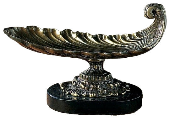 Scoop Centerpiece With Black Marble Bass, Antique Brass