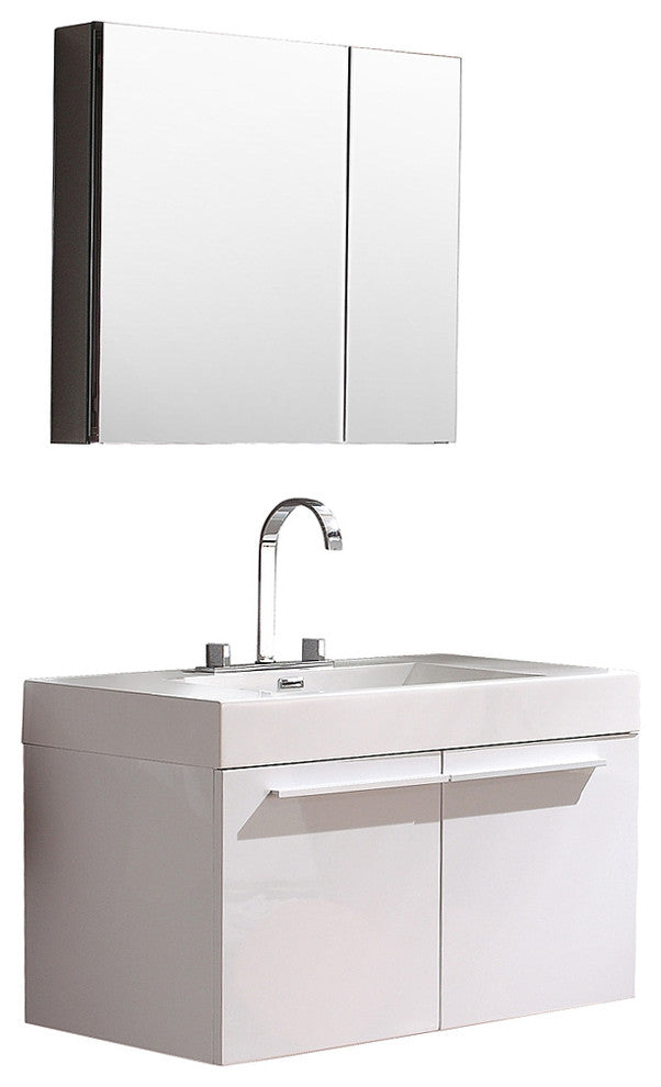 Vista White Modern Bathroom Vanity With Medicine Cabinet, FFT3076CH