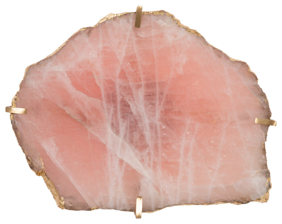 Gem Wall Slice, Brass Setting, Rose Quartz