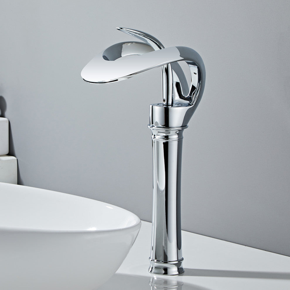 Elegant Waterfall Bathroom Faucet, Single Handle, Solid Brass, Chrome, Long