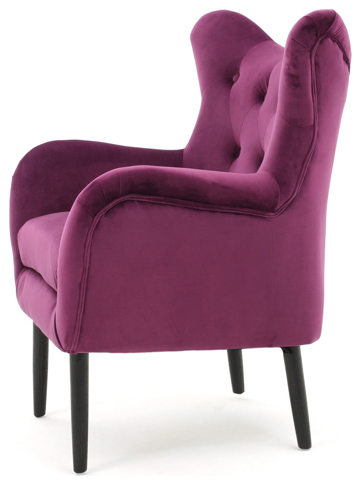 GDF Studio Kotop Contemporary New Velvet Wingback Arm Chair, Fuchsia