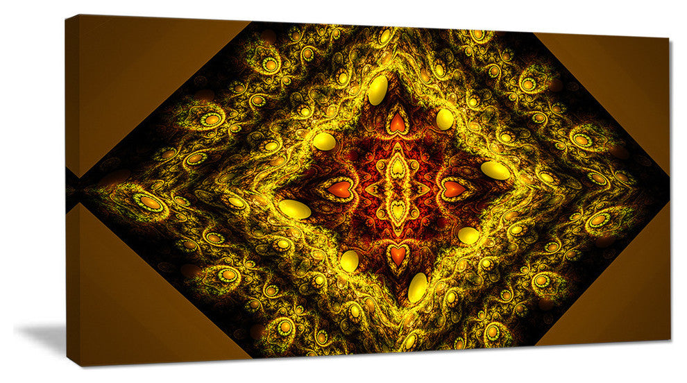 Cabalistic Yellow Fractal Design, Oversized Abstract Canvas Art Print, 60x28