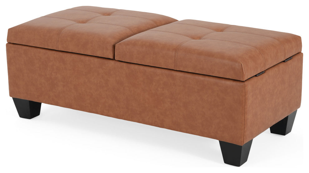 Murray Double Opening Leather Storage Ottoman, Light Brown