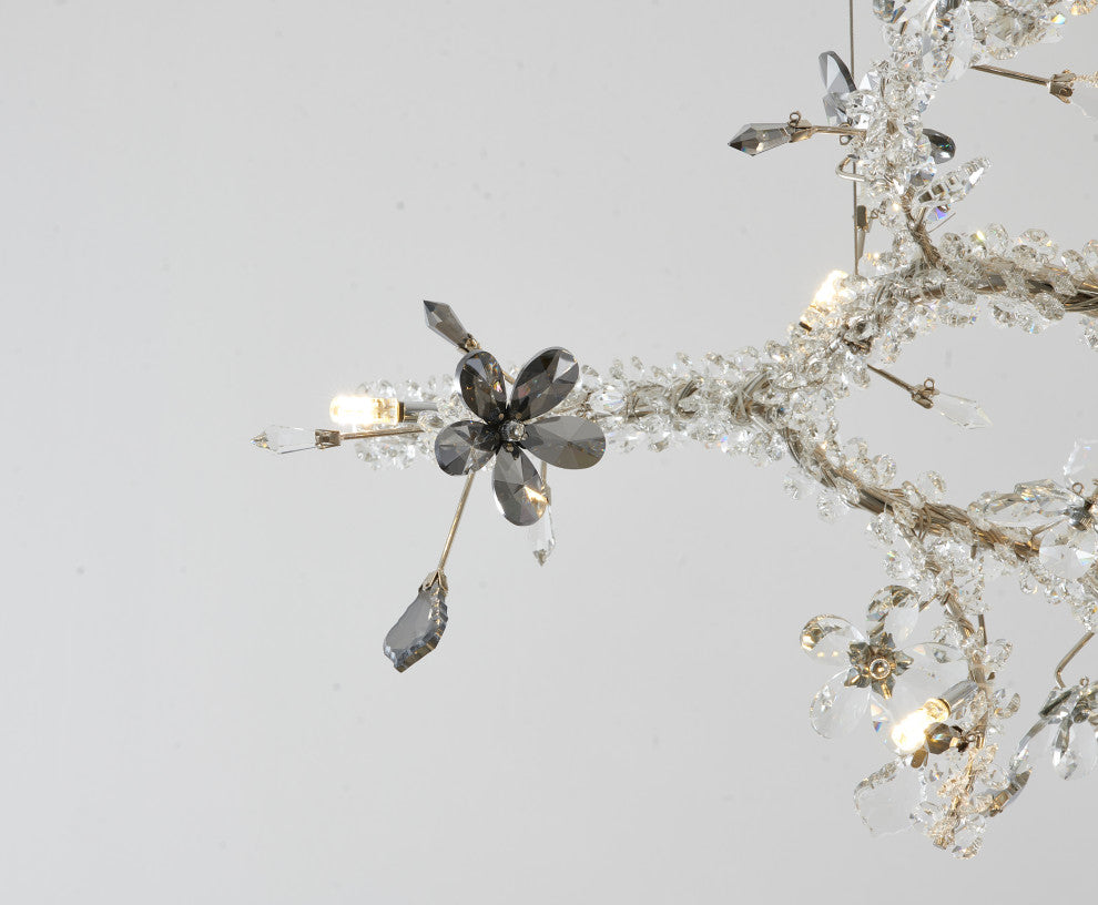 Smoke and Clear Crystal Branch Light Fixture With Clear Beaded Crystal Branches