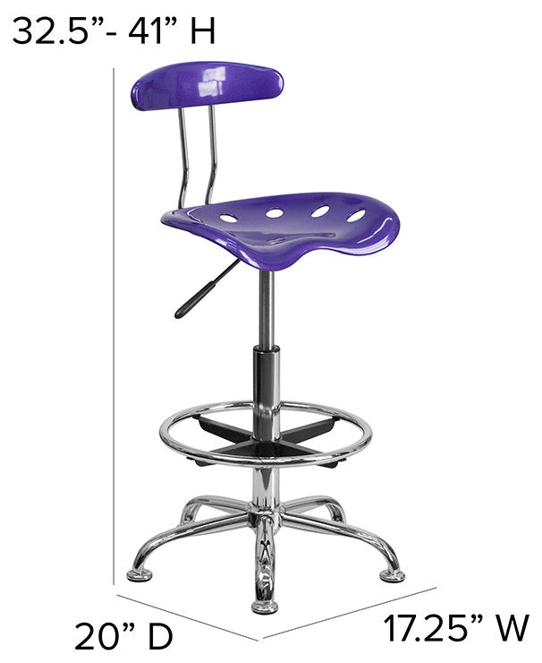 Vibrant Violet and Chrome Drafting Stool With Tractor Seat