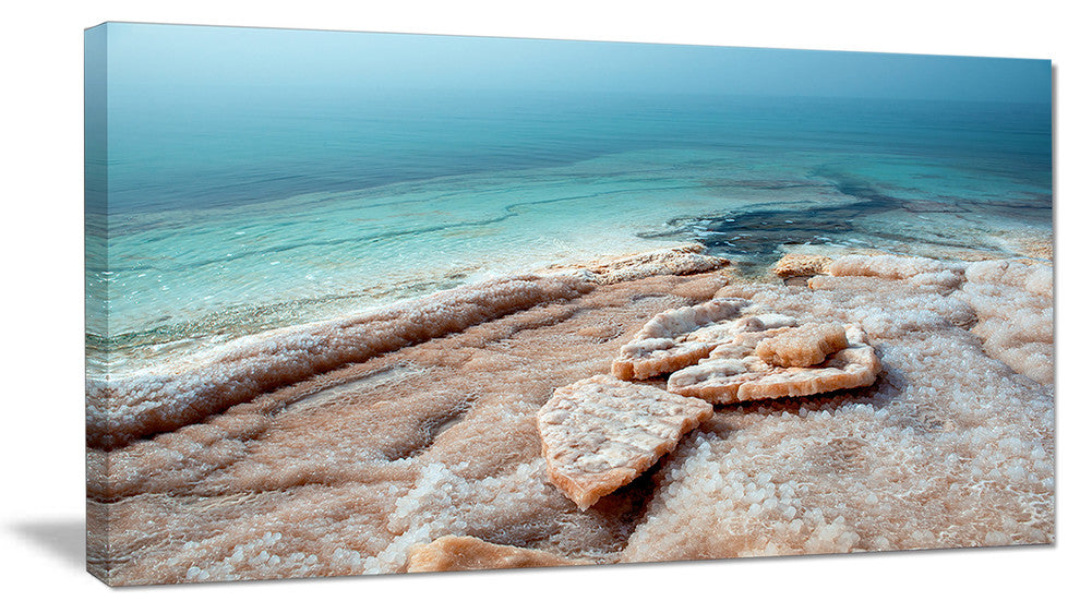 "Dead Sea Beach With Crystallized Salt" Extra Large Seashore Canvas Art, 40"x20"