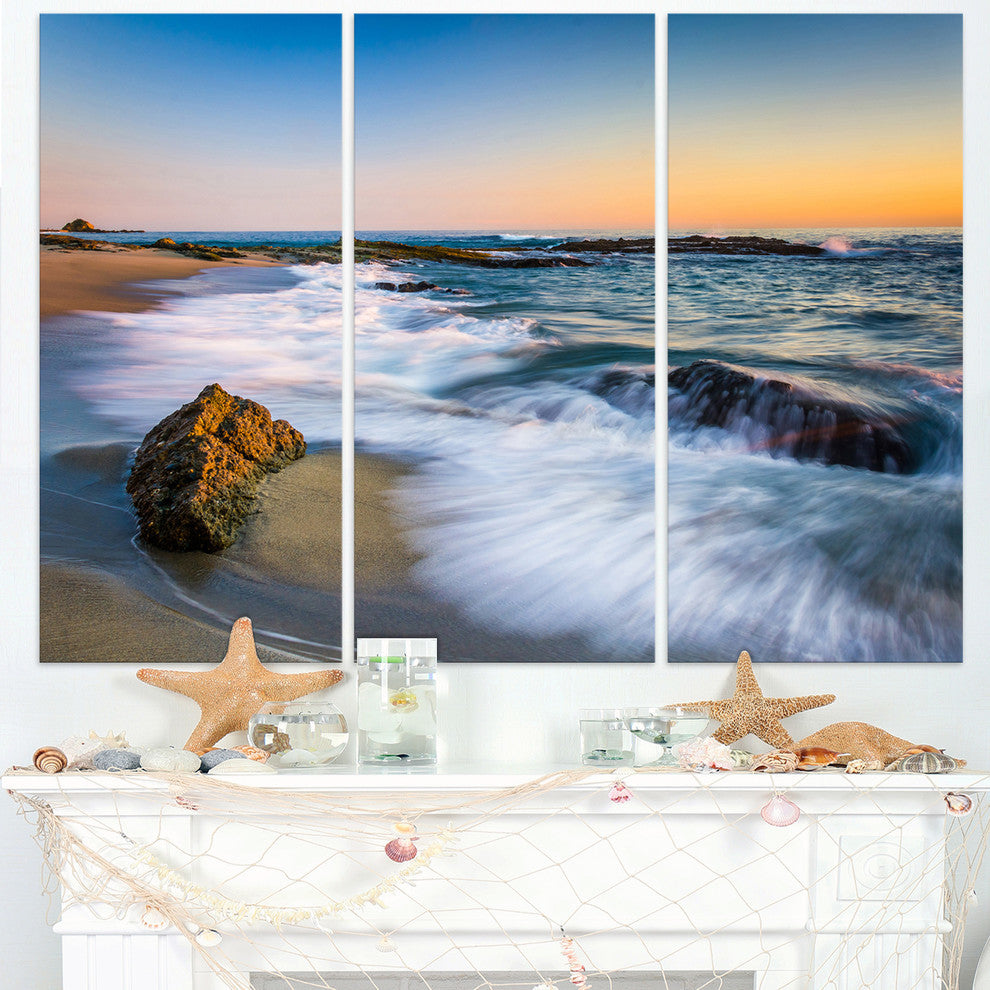 "White Waves Crashing on Rocks" Metal Wall Art, 3 Panels, 36"x28"