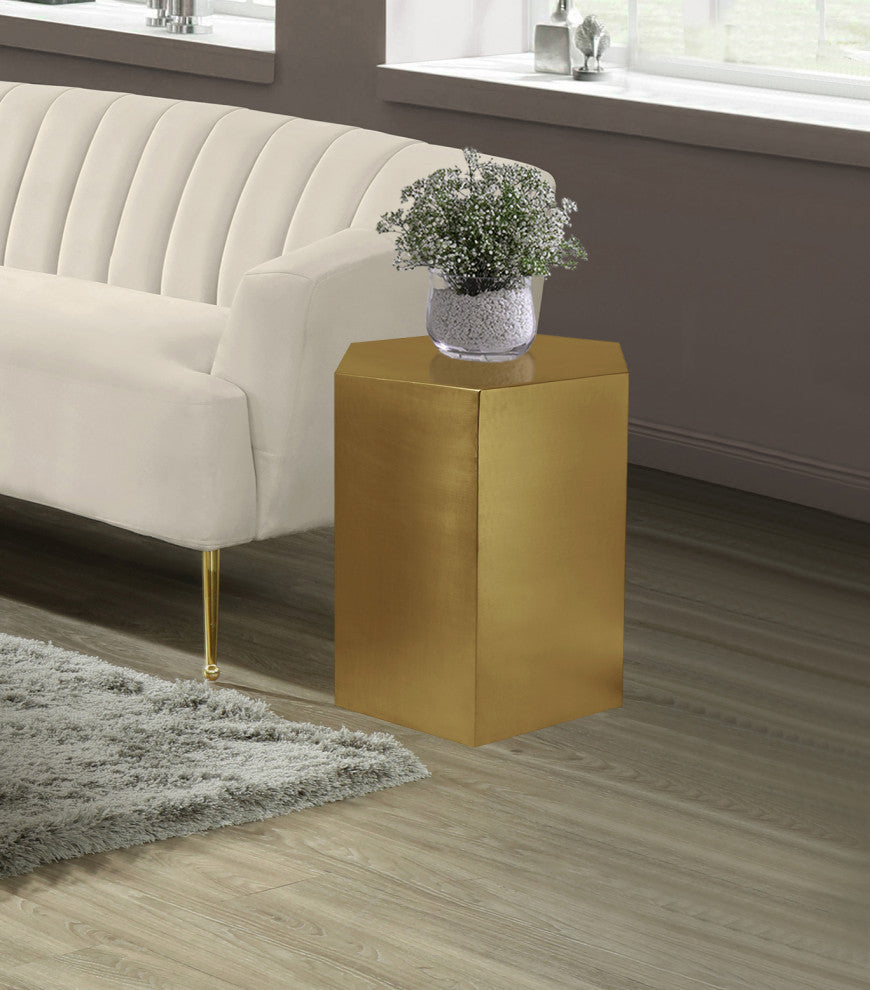 Hexagon Durable Iron End Table, Brushed Gold