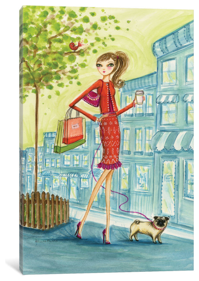 iCanvas Shop the City Shopping With Doggie by Bella Pilar
